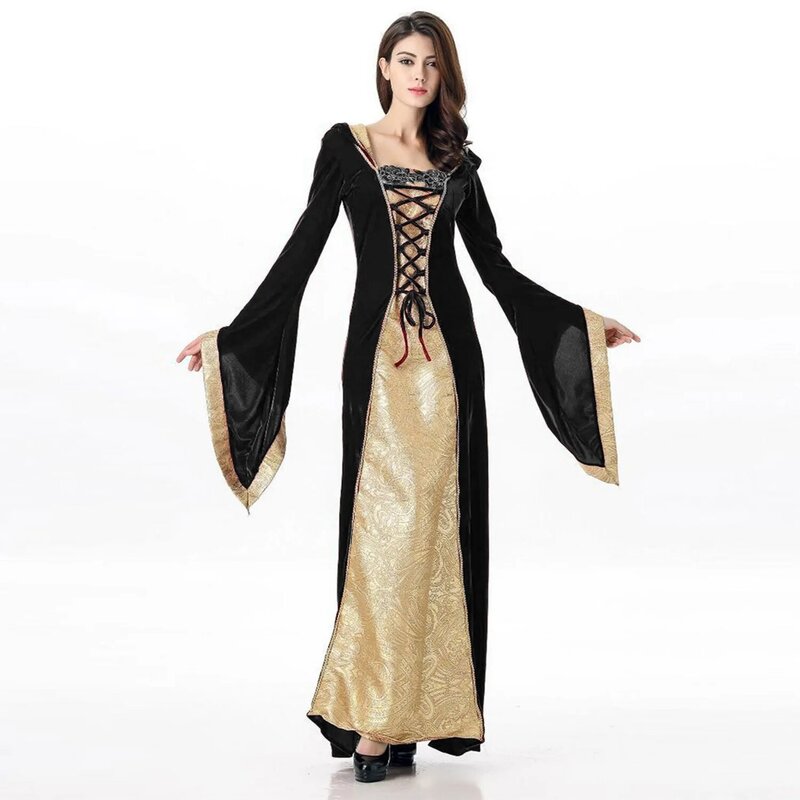 Grande traje de halloween palácio medieval europeu retro rainha cos maquiagem dança festa desempenho vestido