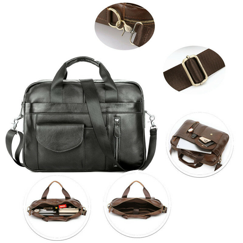 2023 Genuine Leather Business Messenger Bag Men Shoulder Bag Vintage Male Casual Totes Handbag Cowhide Crossbody Bag Men