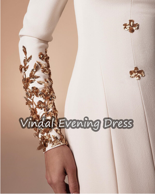 Vindal kwadratowy dekolt suknia wieczorowa długość do podłogi syrenka elegancka krepa do wbudowanego biustonosza saudyjska długie rękawy dla kobiet 2024