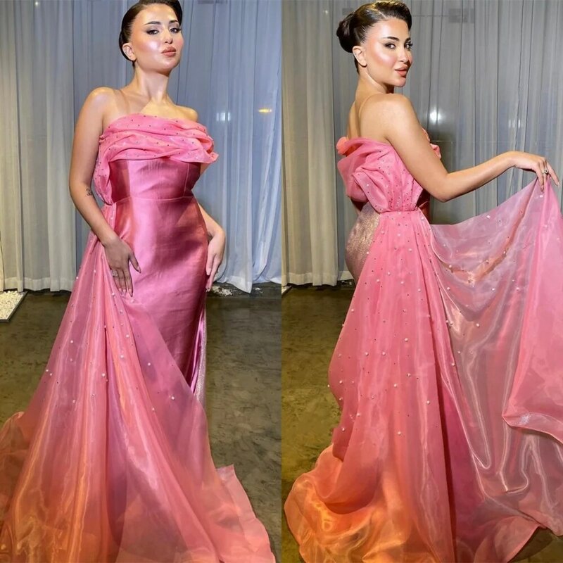 Ball Dress Evening Saudi Arabia Satin Beading Ruched Party A-line Strapless Bespoke Occasion Gown Long Dresses