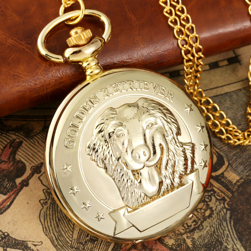かわいいペット犬懐中時計女性ロイヤルゴールデン石英ポケット時計古典的なアラビア数字のダイヤル合金ネックレスペンダントギフト