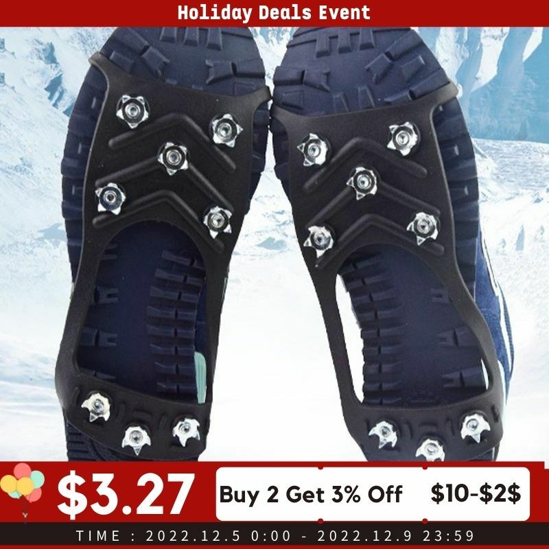 1คู่8 Studs Crampons สำหรับหิมะและน้ำแข็งกลางแจ้งปีนเขา Sepatu Spikes Anti-Slip สำหรับรองเท้าผู้ชาย crampon Climbing Grips ใหม่