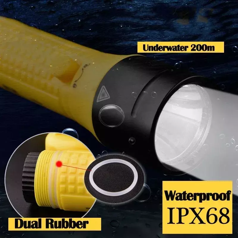 Linterna LED de buceo profesional IPX8, luz subacuática recargable de gran potencia, 100m, 6000mAh, atenuación continua