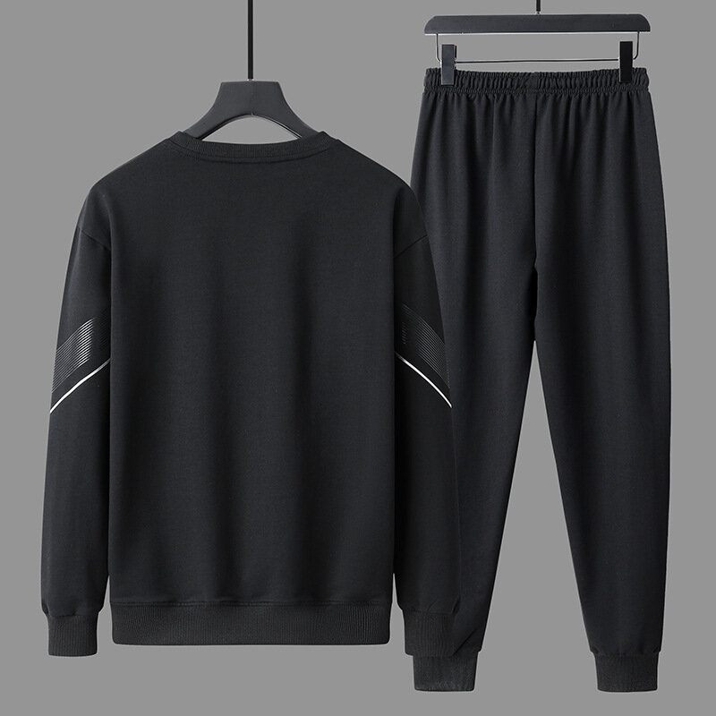 Trakcksuit-Camiseta de manga larga a rayas para hombre, conjunto deportivo informal, sudadera de dos piezas y pantalones, 5XL, primavera, 2024