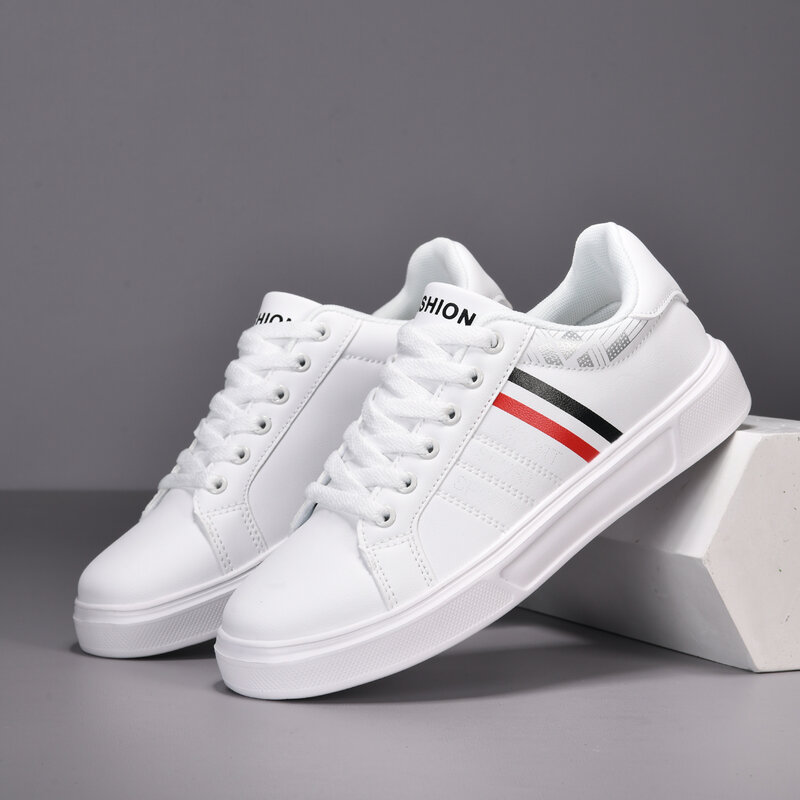 Men's White Sneakers Casual Sports Shoes for Women Lightweight PU Leather Breathable Shoes Unisex Flat Skateboard Tenis Shoes