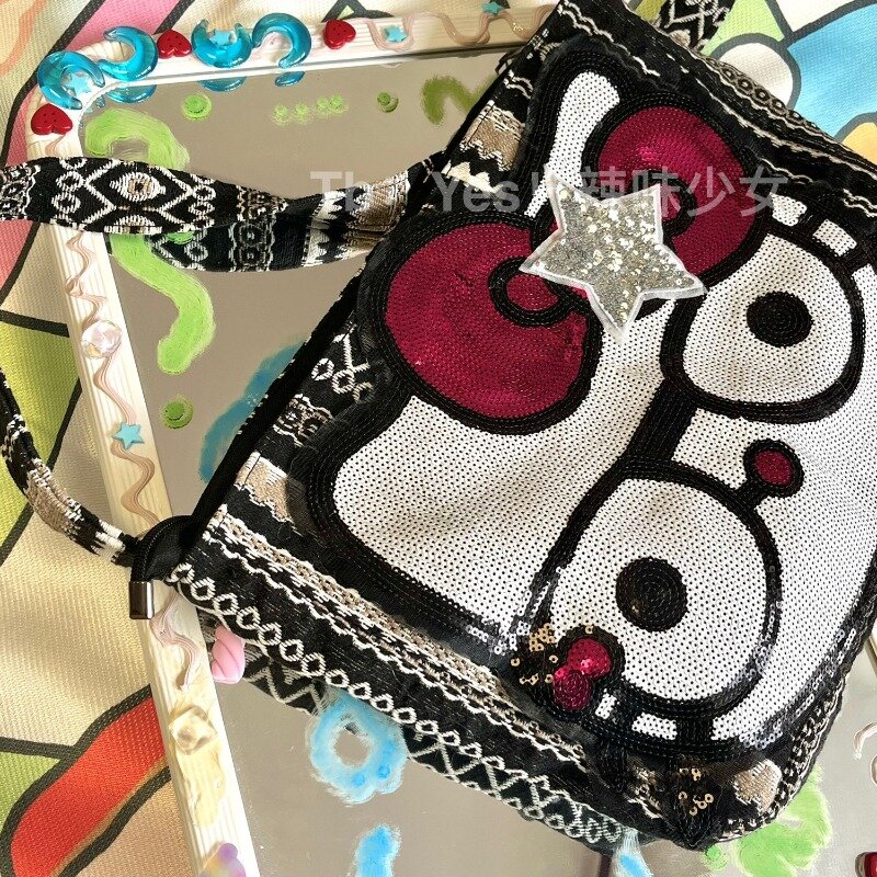 MBTI Hello Kitty borsa a tracolla da donna Y2k Vintage Canvas borsa a tracolla moda Casual di grande capacità Cartoon nuova borsa femminile