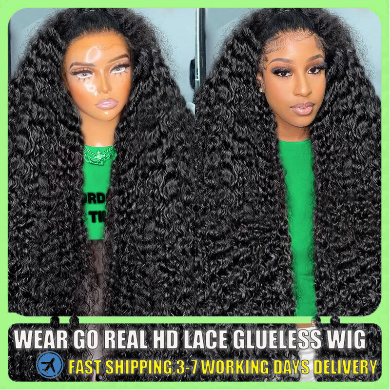 カーリー-黒人女性のためのブラジルの巻き毛のかつら,深い波の透明なレースのフロント,13x6,人間の髪の毛,40インチ