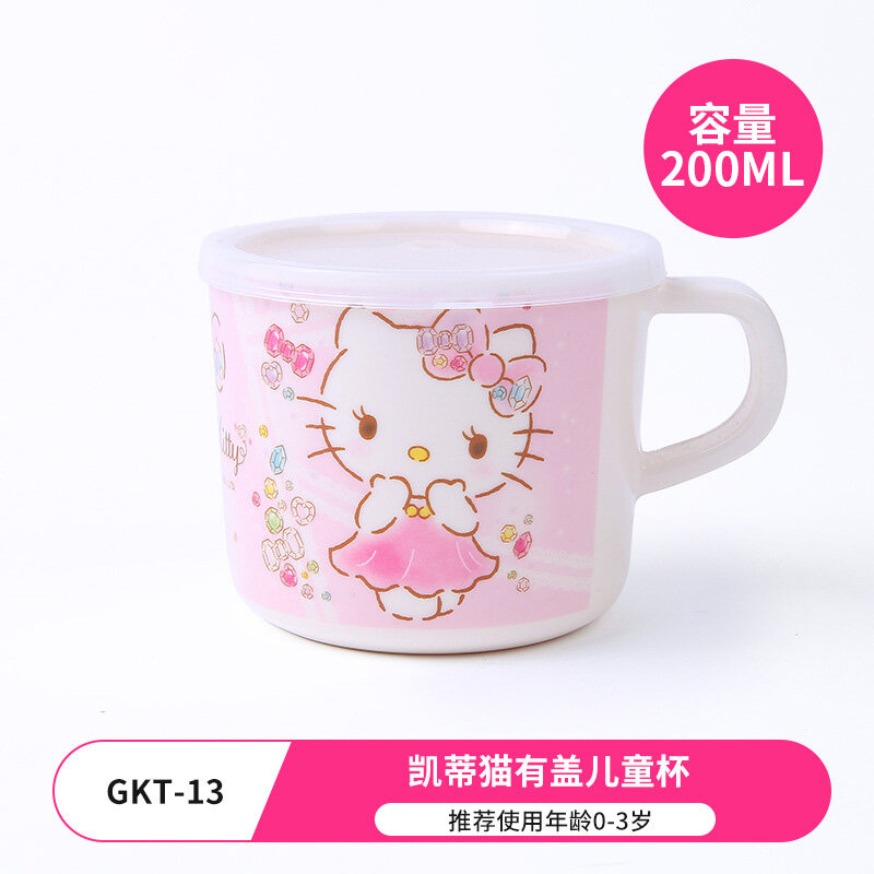Sanrio ถ้วยใส่น้ำลาย Hello Kitty สำหรับใช้ในบ้านถ้วยสำหรับเด็กเกรดอาหารกันตกแก้วน้ำน่ารัก