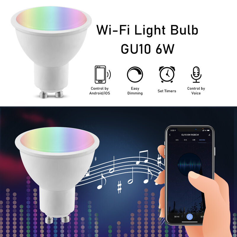Умная Светодиодная лампа с регулируемой яркостью Gu10 C37 A60(A19) T37 E14 E27 B22 Wifi AC 85-265 в работает с google home