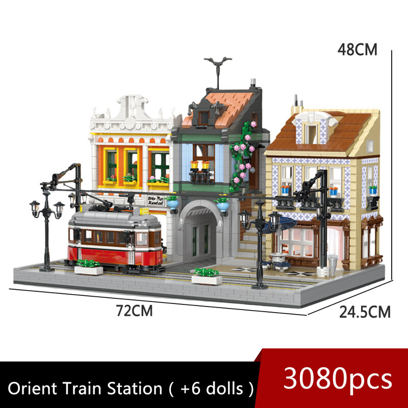 JIESTAR kreatywne pomysły ekspertów ulica widok Orient stacja kolejowa 89132 Moc cegły modułowa budowa domu bloki zabawkowy Model sklep zoologiczny