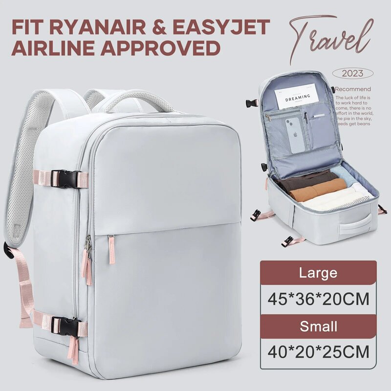 Likros-mochila de viaje para ordenador portátil para mujer, bolsa de equipaje de mano aprobada por la aerolínea, Ryanair 40x20x25 Easyjet 45x36x20