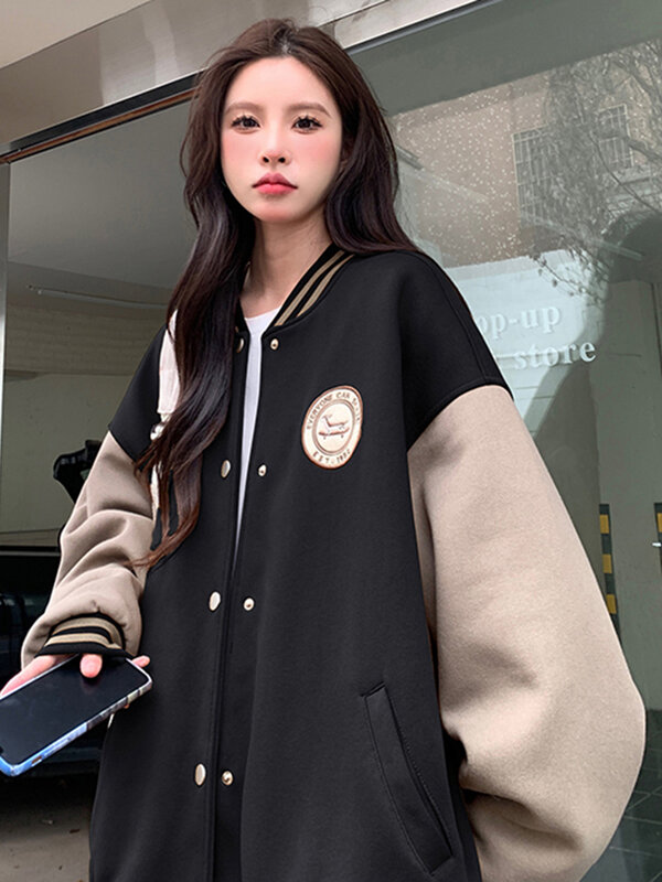 American Trend Stitching Baseball Uniform Youth Embroidered Loose Jacket For Women Letter Striped Collar Windproof Couple Outfit