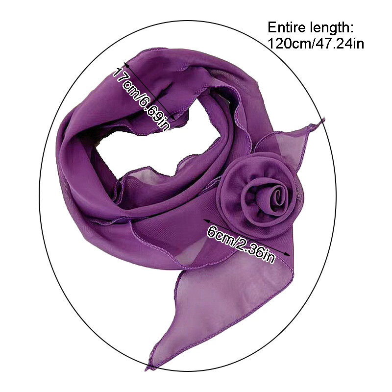 1Pc New Fashion Women's Chiffon Neck Scarf 3D Rose Flower Sunscreen Neckerchief Solid Color Summer Beach Scarf Accessories