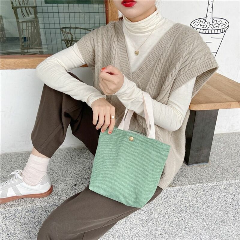 Bolso de lona coreano para mujer, bolsa de pana para guardar monedas, cosméticos, compras, libros, almuerzo
