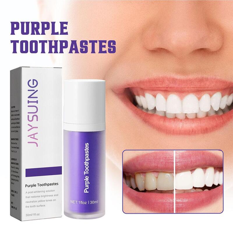 Dentes roxos Whitening Toothpast Mousse, V34 Manchas Dentes, Higiene Branco Amarelo, Respiração Dente Fresco, Remover Limpeza, O J5F2