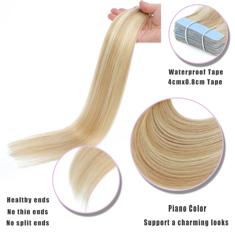 Sovo Highlight Tape in Extensions Echthaar 12-26 Zoll nahtlose Haut Schuss natürliche blonde europäische Haarband auf 20/40pcs Pack