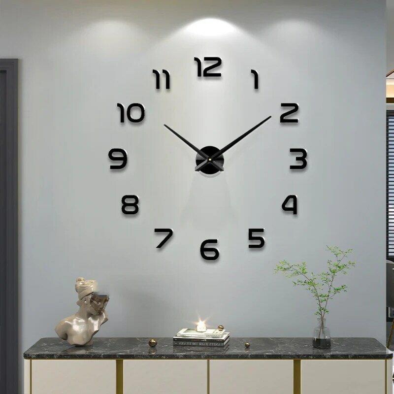 Reloj de pared 3D de gran tamaño, pegatina de espejo, bricolaje, breve, decoración de sala de estar, reloj de pared de sala de reuniones