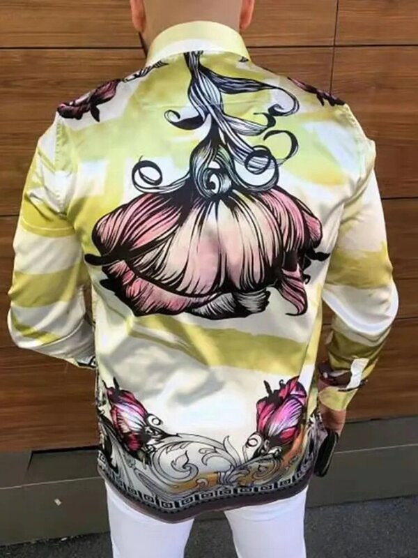 2021 nowa odzież męska 3D koszulka w kwiatki Casual luźny, z klapami długi guzik na rękawie topy drukowane mężczyźni Trend w modzie Streetwear rozmiar U.S