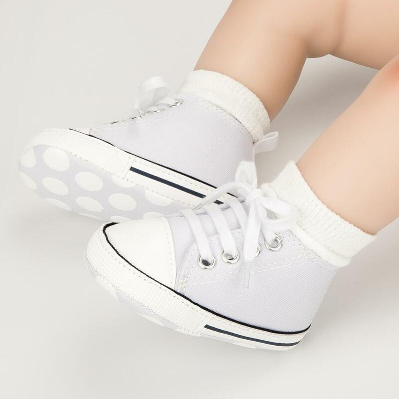 Frühling Herbst einfarbig klassische Leinwand Schuhe Damen Baby Jungen Anti-Rutsch-Punkt Schuhe Kleinkind Schuhe Kreuz riemen Schnürschuhe