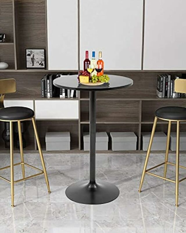 Table Ronde Hydraulique Moderne Noire, pour Salle à Manger, Maison, Cuisine, Bar