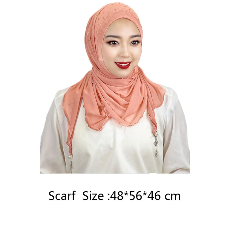 Moda islamska jednolity kolor diamenty hidżab Abaya hidżab kobiety szal hidżab Abayas indyk Jersey sukienka muzułmańska hidżab gotowy do noszenia