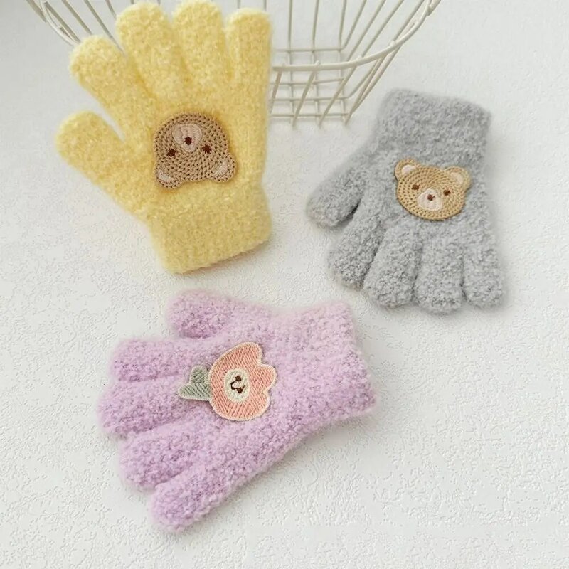 Guanti soffici per bebè coniglio addensare guanti lavorati a maglia con fiori in stile coreano guanti con motivo a dita intere in tinta unita per bambini