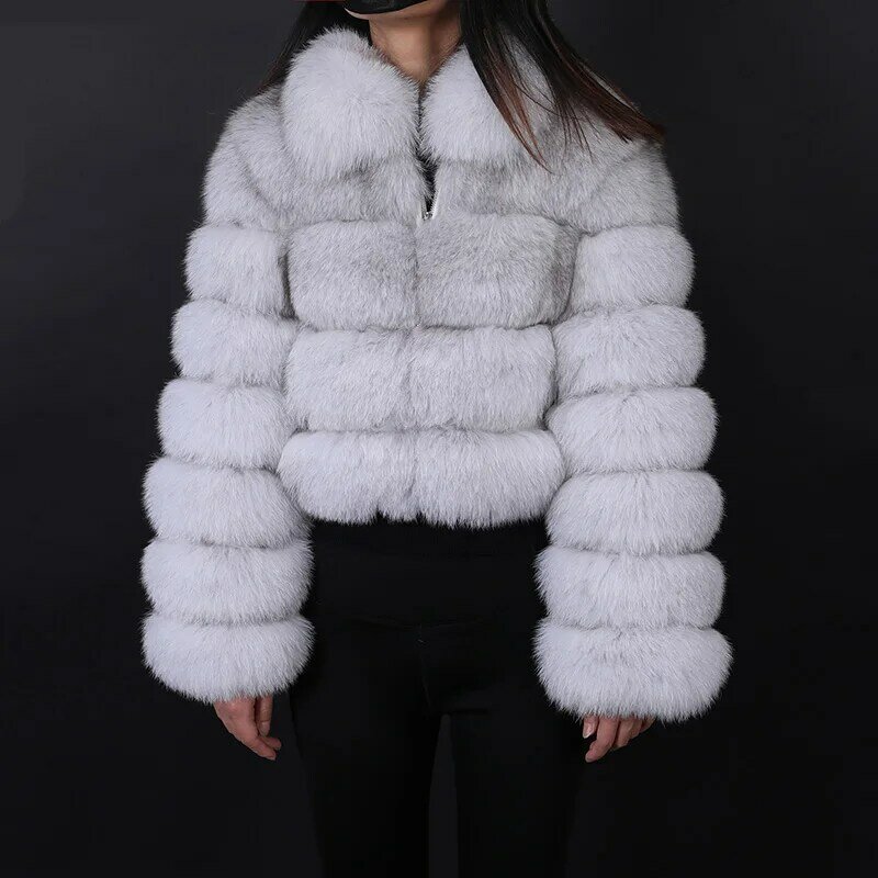 MAOMAOKONG Fur Coat แจ็คเก็ตฤดูหนาวสุนัขจิ้งจอกจริง Boutique เสื้อขนสัตว์ยาวแขนยาว Multi-สีขนธรรมชาติขนสัตว์