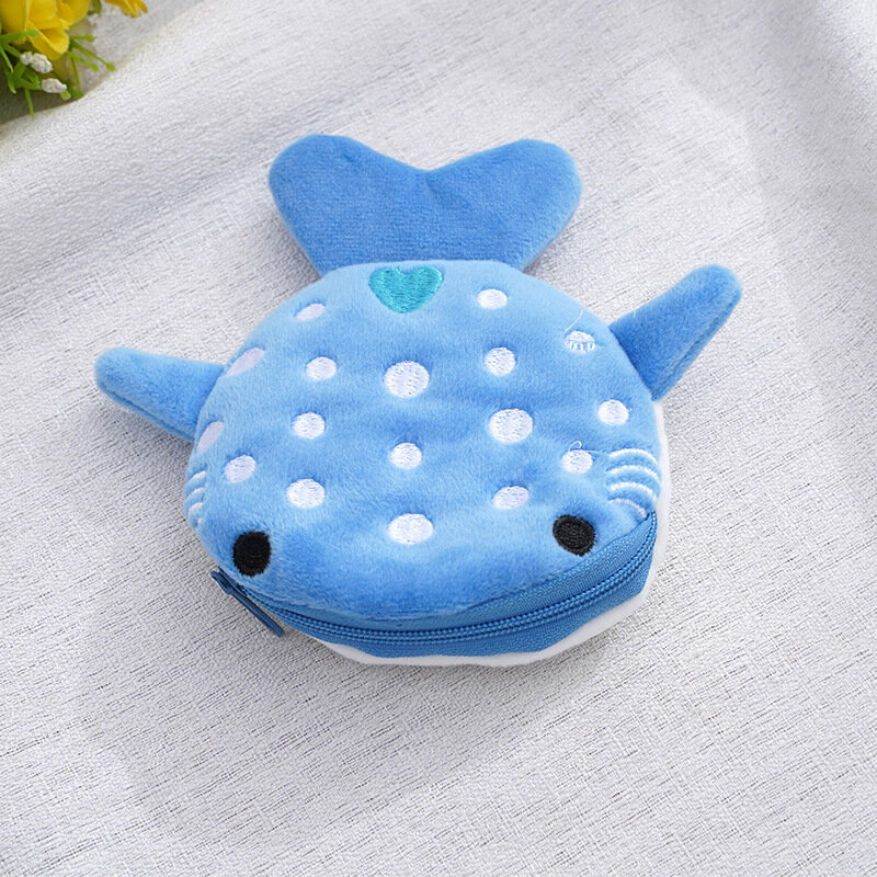 Carino blu balena moneta peluche borsa animale cerniera portamonete a forma di squalo Designer portafoglio da donna portamonete portachiavi auricolare