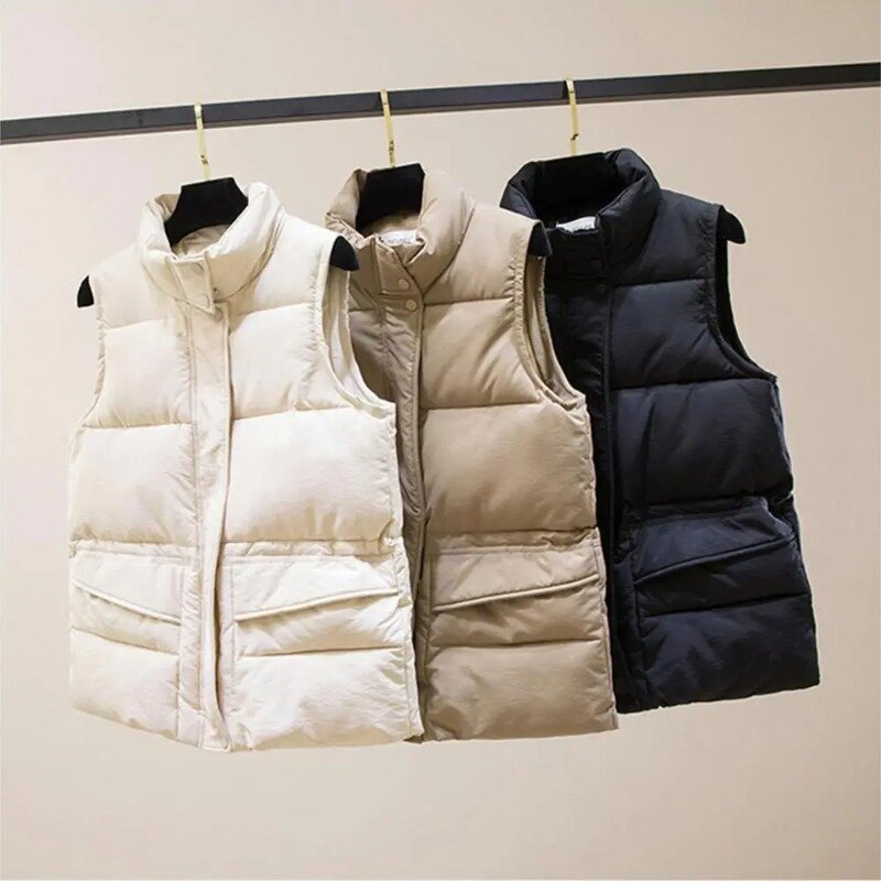Colete de algodão coreano feminino Stand colarinho, colete curto feminino, colete para outono e inverno, novo