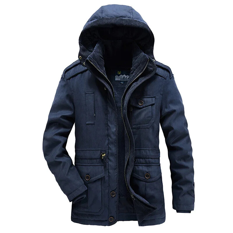 Jaqueta destacável com capuz masculino, parkas quentes de lã, corta-vento grosso, moda casual, alta qualidade, inverno