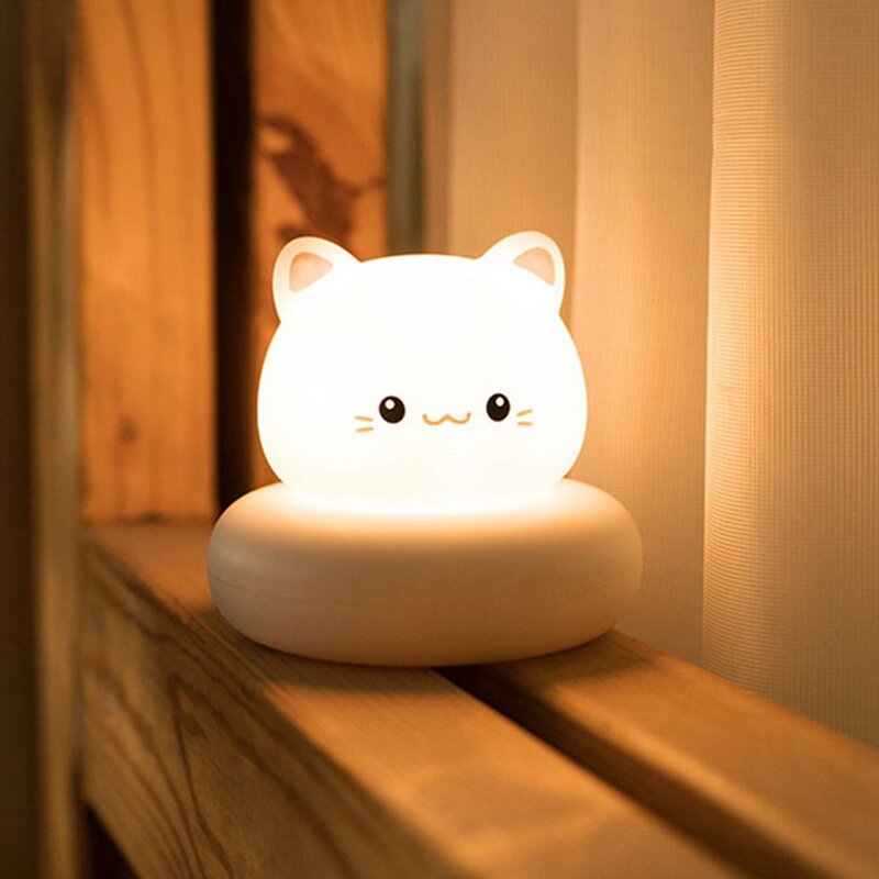 Luz Nocturna recargable por USB para niños, Control de grifo, diseño de gato, lindo regalo para bebés, niñas, niños, decoración de habitación de Niños de dibujos animados