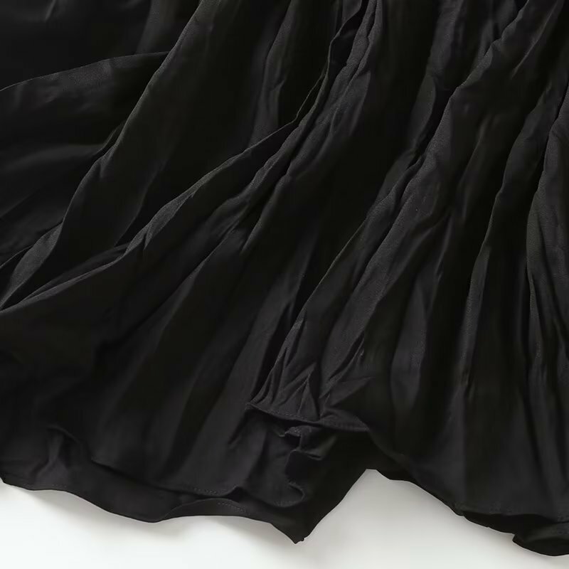 Dave & Di francuska spódnica biurowa, damska FashionTexture plisowane, w stylu Retro casualowych czarnych spódnica trzy czwarte kobiet