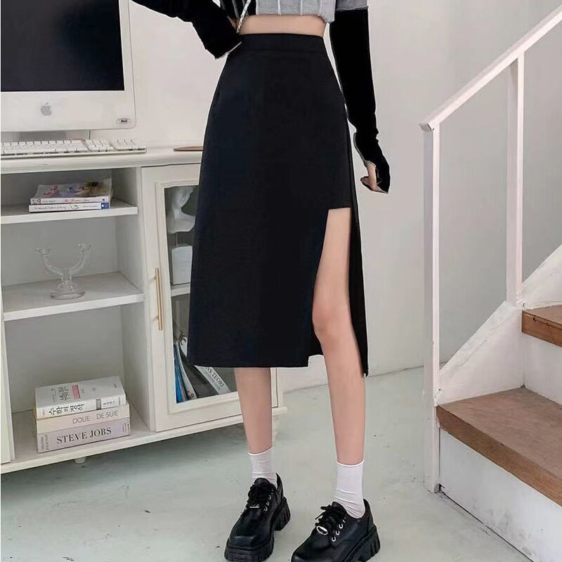 XS-5XL saias femininas preto verão básico chique cintura alta escritório senhora roupas simples puro a-line cozy midi faldas coreano moda