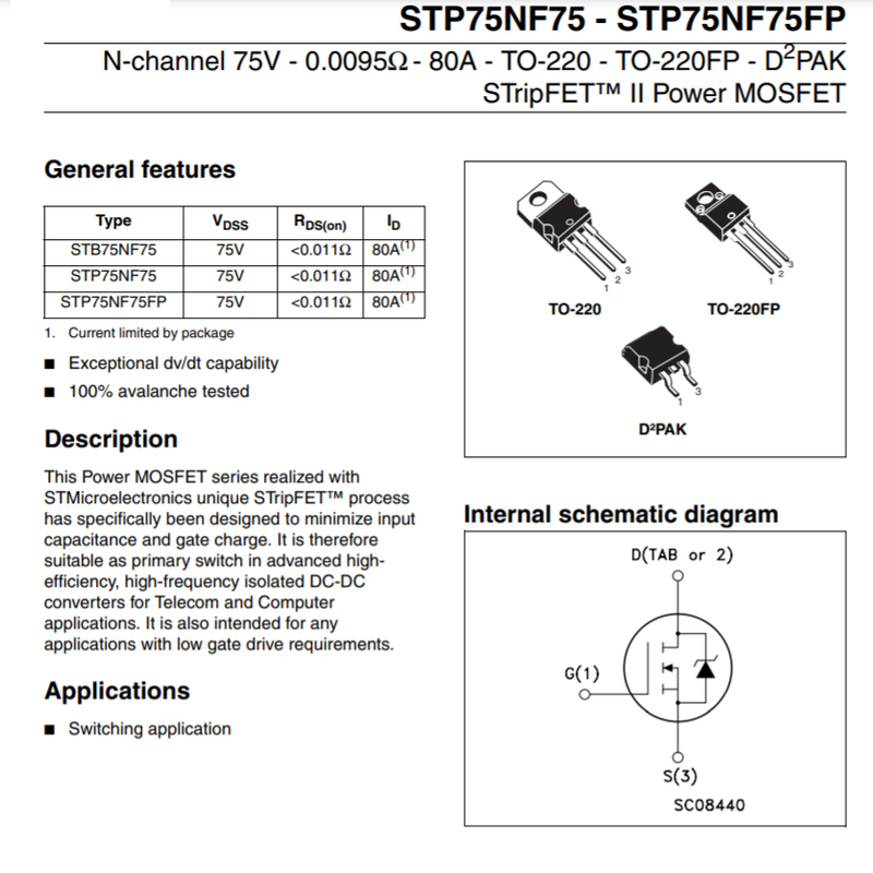 10 piezas: STP75NF75 STP75N75 P75NF75 75NF75 75N75 MOSFET N-CH 80A 75V 300W TO-220-3