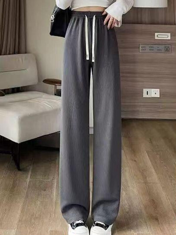 Pantalones rectos con cordón para mujer, ropa de calle juvenil, estilo coreano
