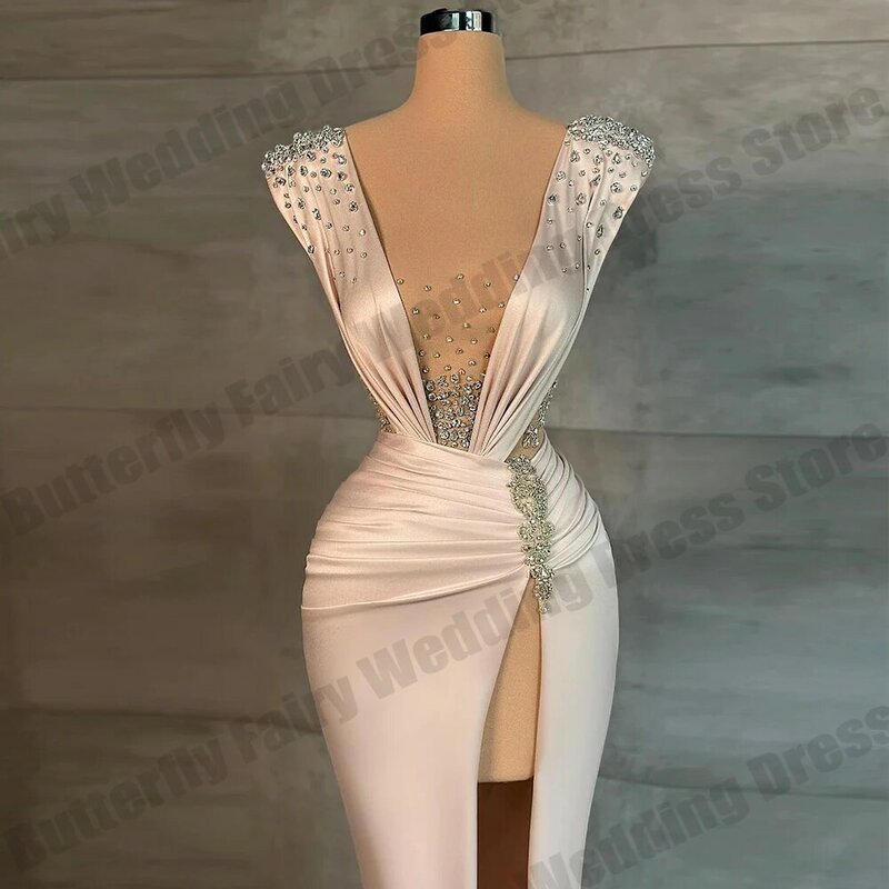 Fascinating Luxury Crystal Evening Dresses 2024 Beautiful For Women Beaded Mermaid Prom Dress High Split Formal Gown Custom Made