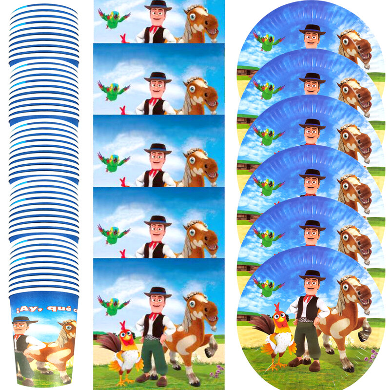 60 pçs/lote la granja de zenon fazenda rancho tema conjunto de talheres festa de aniversário guardanapos de papel pratos copos decoração suprimentos