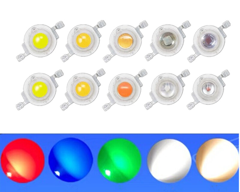 50PCS LED 1W 3W Bulbs High Power Lamp Beads Light Pure Chips 35mli 45mli Pink White Red Blue Green Yellow for Blubs Downlight