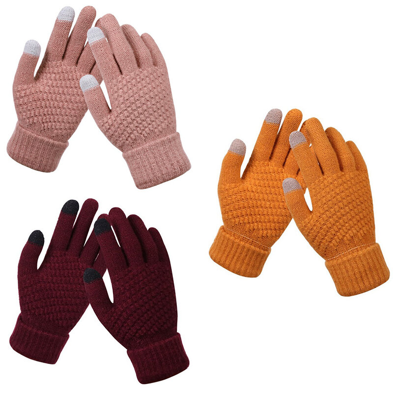 Women Men Warm Winter Touch Screen Gloves Stretch Knit Mittens Wool Full Finger Guantes Female Crochet Gloves