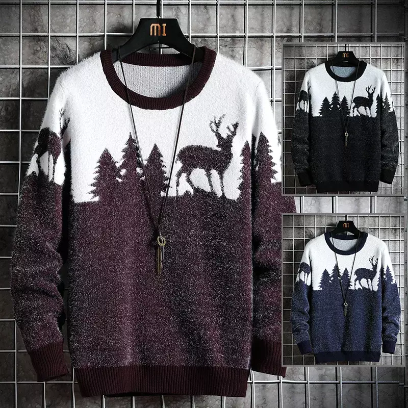 패션 2022 남성용 크리스마스 엘크 스웨터, 가을 남성 루즈 스웨터, 브랜드 캐주얼 겨울 의류, 따뜻한 두꺼운 풀오버 상의, 신상