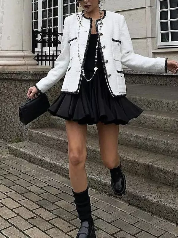 Mini jupe ligne A taille haute pour femme, jupes courtes tutu, noir, blanc, vintage, mode sexy, mignon, volants, élastique, rue