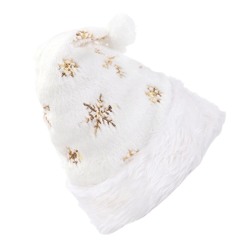 Q0KB 14’’ Christmas Costume White Plush Snowflake Xmas Santa Hat Festive Holiday Hat for Family Activity Gathering