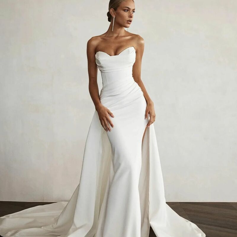 Sereia frente fenda vestidos de noiva, Sweep Train vestidos de casamento, Querida Bridal Civil, Personalizar para medir Robe