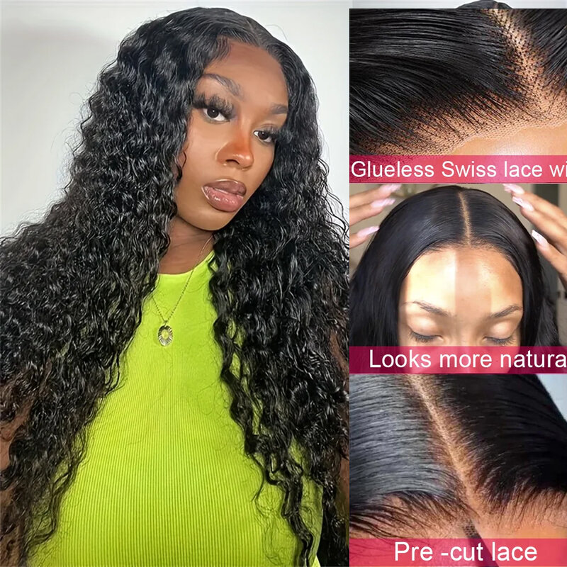 Wear And Go Glueless Wigs Deep Wave Lace Closure Wigs 4X4 HD Deep Curly Wet and Wavy Ready to Wear Lace Closure Wigs
