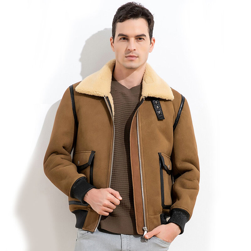 2022 luhayesa novos homens casaco de pele real camurça couro marrom casual inverno quente engrossar couro genuíno pele carneiro jaquetas