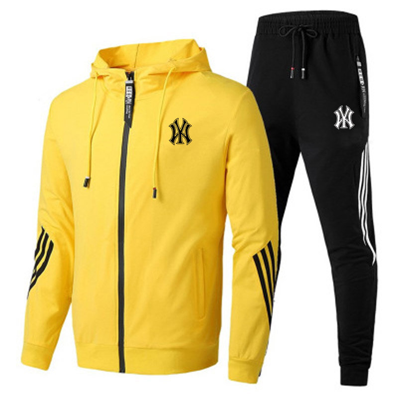 Set of 2 pieces men's workout, zippered cardigan, jacket, sweater, stripe, running, fitness, basketball, running, autumn, new, f