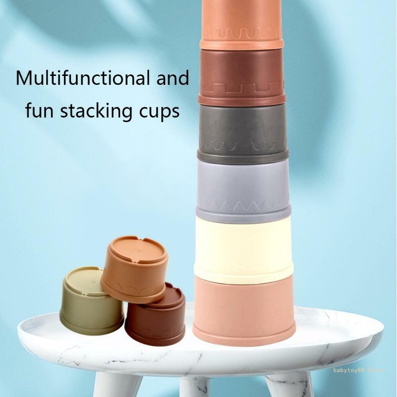 Y4UD Kids Bathroom Stacked Cups Set Cup Stacking Water Games Tool
