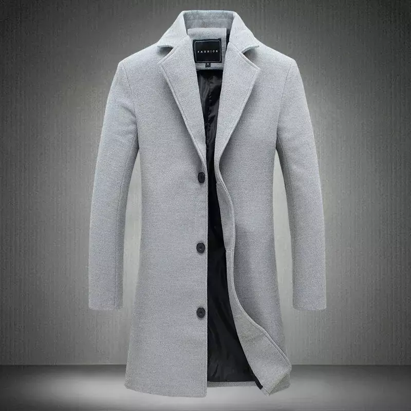 2023 wiosenny i jesienny nowy długa z bawełny płaszcz nowy mieszanka wełny czysty kolor Casual moda biznesowa męska odzież wiatrówka Slim kurtka
