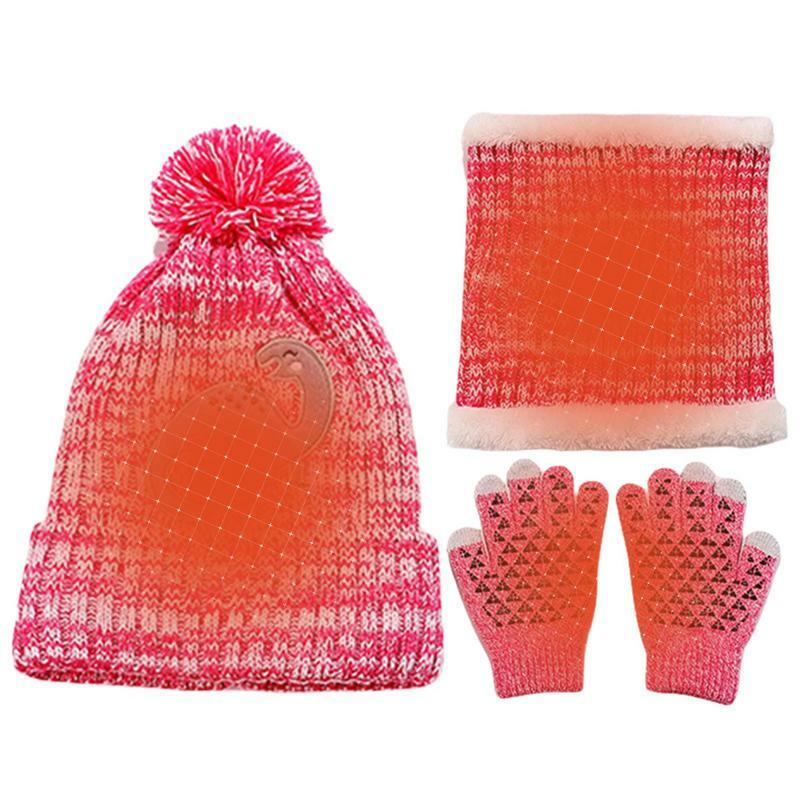 Зимний комплект из шапки, шарфа, перчаток, вязаные теплые зимние комплекты с милым принтом динозавра, зимние подарки, шарфы на шею для мальчиков и девочек 2-8
