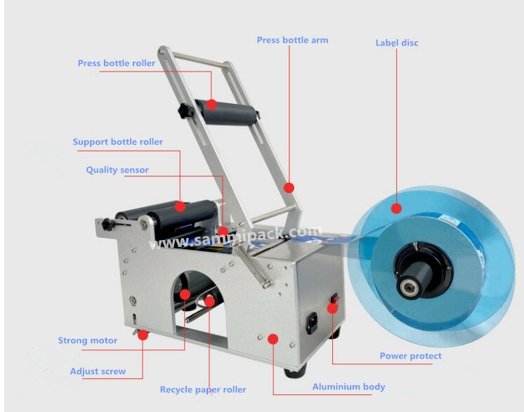 Semi-automática Round Bottle Labeling Machine, Labeler para 15 - 120mm Garrafa Diâmetro